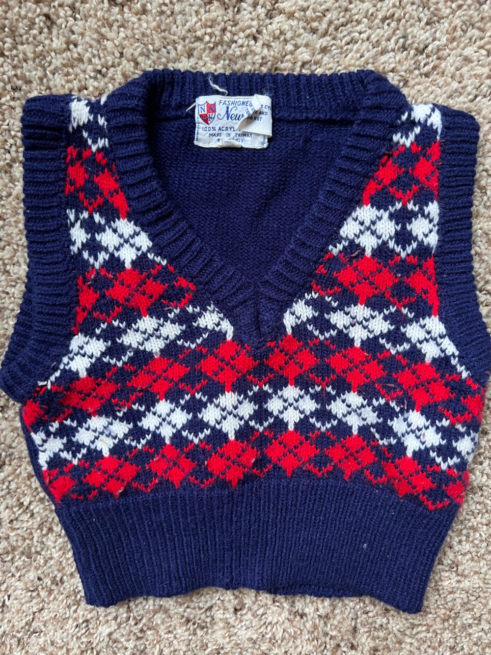 Vintage Newport Navy Argyle V-Neck Sweater Vest Plaid Baby Toddler 18 M